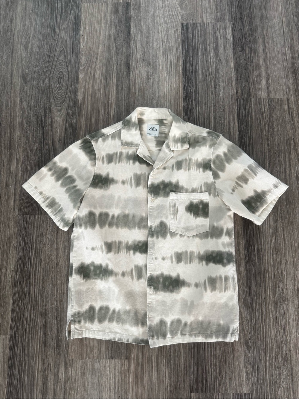 Zara Olive and Cream Short Sleeve Tie-Dye Camp Shirt